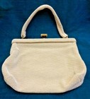 VINTAGE Cream Hobnail Corde Bead Buckle Purse Handbag Retro Kitschy K