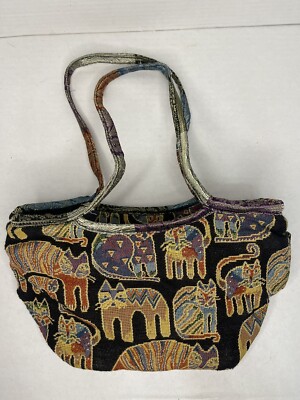 Vintage Laurel Burch All Over Cat Tapestry Purse Shoulder Handbag
