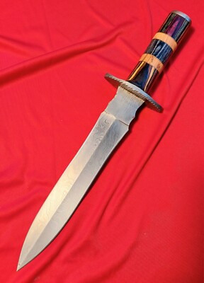 15'' Fire Forged Dagger w/ 10'' Damascus Steel Blade &  Leather Sheath.  Collect !