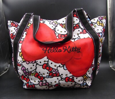 Hello Kitty große rote Schleife weiß Allover Canvas Print Beuteltasche Manufatto Tasche Handtasche