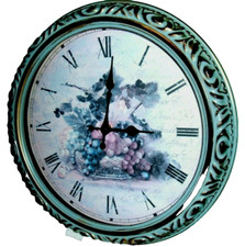 16 " Clock Wine Country Tuscan Motif-Grapes/Leaves-Roman Numerals-Edge Patina