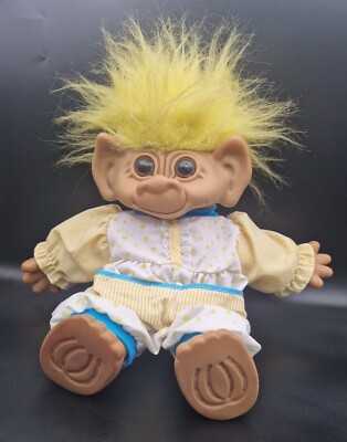 Vintage Uneeda Troll Puppe gelbes Haar gelbe Kleidung XXL ca. 35 cm