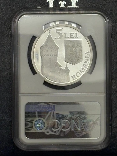 Silver coin Romania, 5 lei 2007 Sibiu European Capital of Culture, NGC PF69