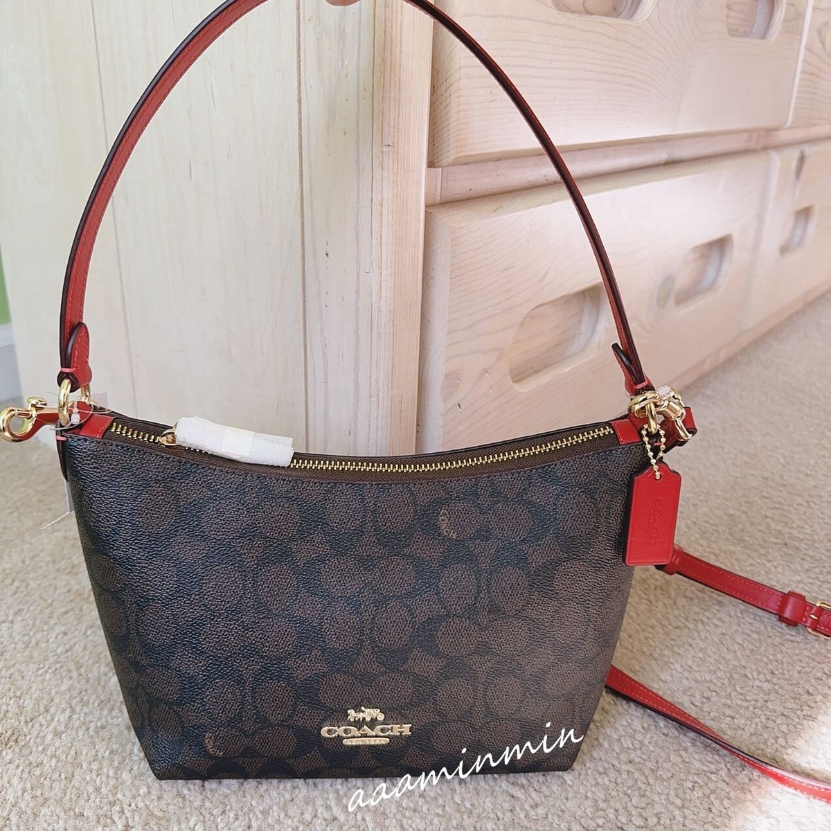 NWT Coach Zip Top Shoulder Bag In Signature Canvas Leather