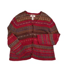 Vintage Tiara Sweater Women's Cottage Fair Isle Nordic Cotton Blend knit button