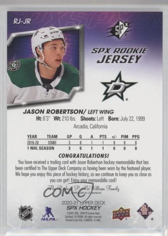 2020-21 SPx Rookie Jersey Jason Robertson #RJ-JR RC - Image 2 of 2