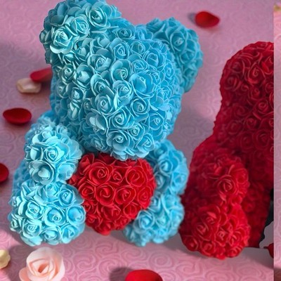 13  Eternal Rose Teddy Bear Teal Valentine s Gift Faux Roses Gift Wrapped