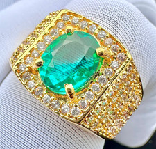 Men's Emerald Ring Solitaire Engagement Ring In 14k Solid Yellow Gold Ring