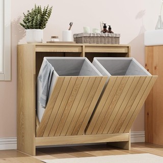 Double Tilt Out Laundry Hamper Cabinet Hidden Laundry Cabinet w/ Double Baskets