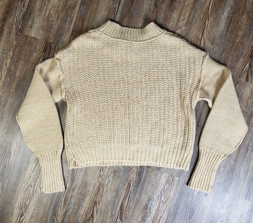 Free People Sandcastle Bell Song Knit Sweater Women Small Tan Camel Hippie Boho - Picture 4 of 8
