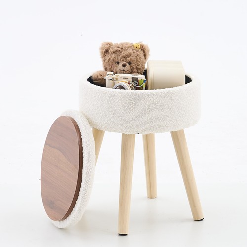 Ottoman Teddy Velvet Footrest Stool with Storage Upholstered Vanity Stool Cha...
