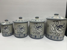 Louisville Stoneware Gaggle of Geese Goose Canisters 4pc W/ Lids Set Vintage