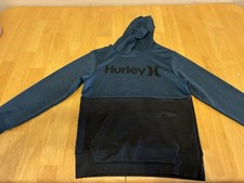 Boys Hurley Pullover Hoodie Blue Black Long Sleeve Logo Pockets Size M 10-12yrs