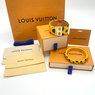 Auth LV Yayoi Kusama Infinity S /Dot Bangle GP Black/Yellow Pcs2 W/Box BA050048