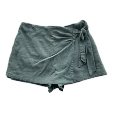 LoveRiche Mini Skort Army Green Linen Blend Faux Wrap Lined Size Large Preppy