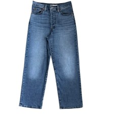 Levi  s Ribcage Straight Ankle Jeans W28 L27 High Rise Button Fly Blue Denim