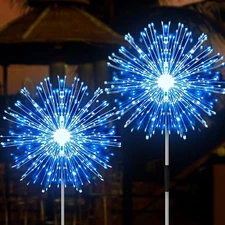 Solar Firework Lights 2 Pack 120 LED Blue Outdoor Garden Waterproof Decor