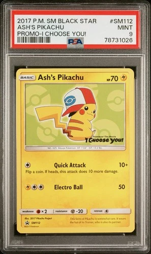 Ash's Pikachu 2018 SM Black Star Promo #SM112 Trading Card PSA 9