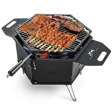 Barbecue Charbon de Bois Portable Grille Rotative 360° Poignées & Pieds Pliables