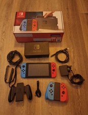 Nintendo Switch Console V1 HAC-001 Neon Red/Blue, Charger, Portable Dock, Extras