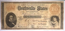 1861 $10 CONFEDERATE STATES OF AMERICA  T-24 PCGS VF25  APPARENT MINOR RESTORATI