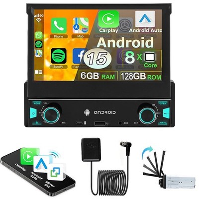 6+128G 1DIN 7 Zoll Flip Out Android 15 Carplay Autoradio GPS NAVI RDS WIFI FM BT