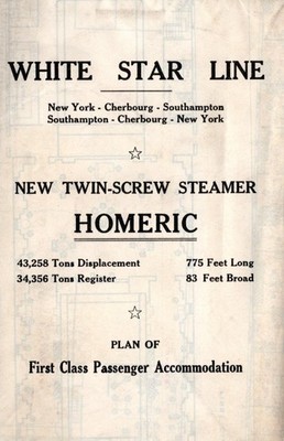 1924 White Star Line HOMERIC  First Class Deck Plan - Large 30'' x 40'' - 7 Decks