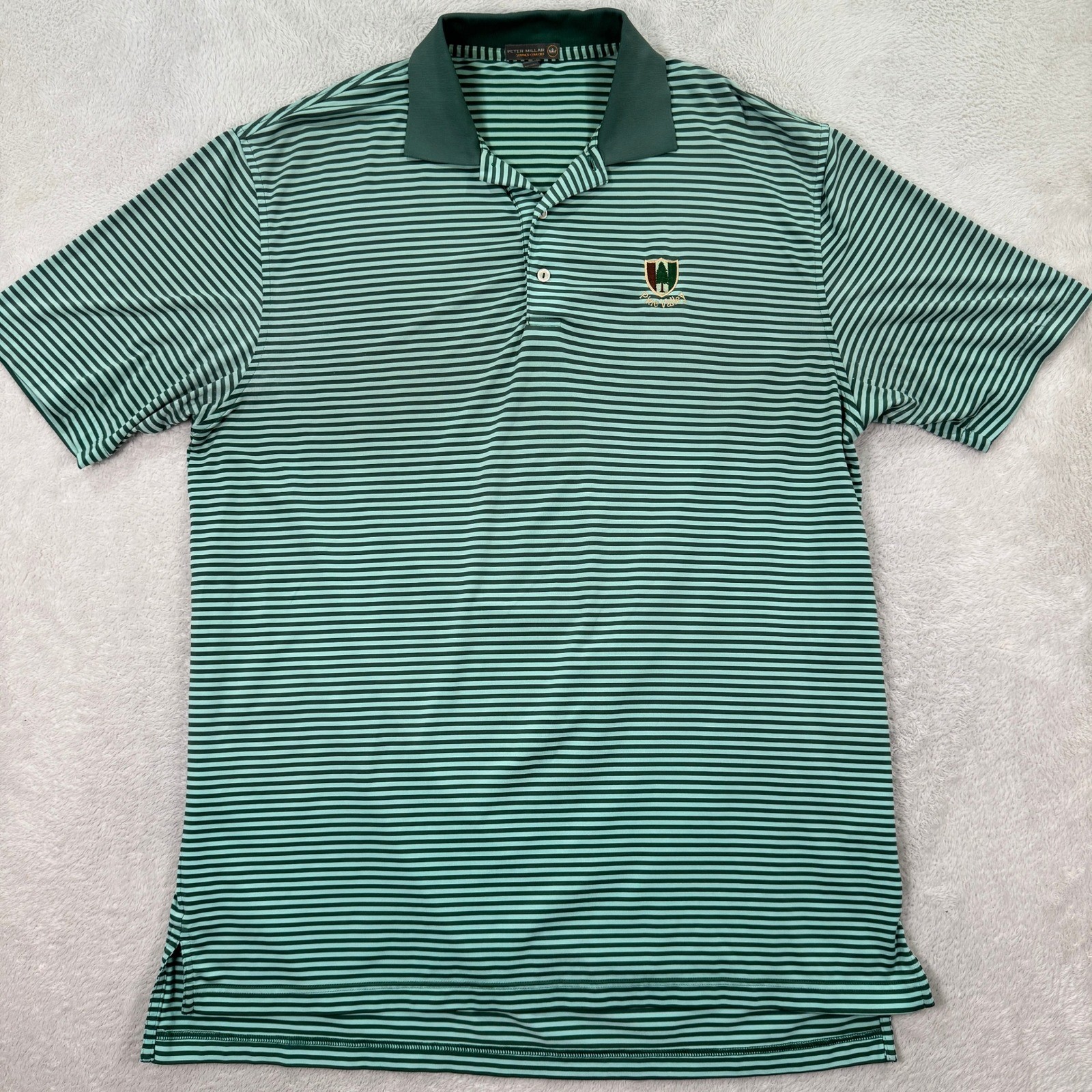 Peter Millar Summer Comfort Pine Valley Golf Polo Shirt Mens Large Green Stripe