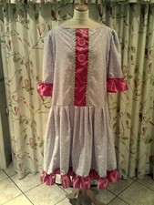 Lilac/White stars Panto Dame, Pink ribbon 52" chest, Pink buttons