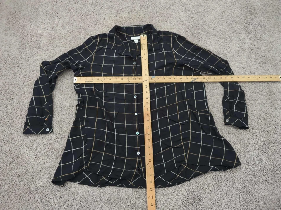 Blusa J Jill Mujer Grande Abotonada Manga Larga Cuadros Informal Foto 3 de 4