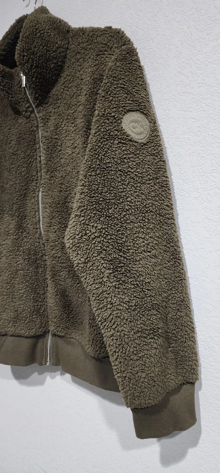 Chaqueta polar para mujer Calvin Klein verde oliva con bolsillos talla XL cremallera completa Foto 3 de 4