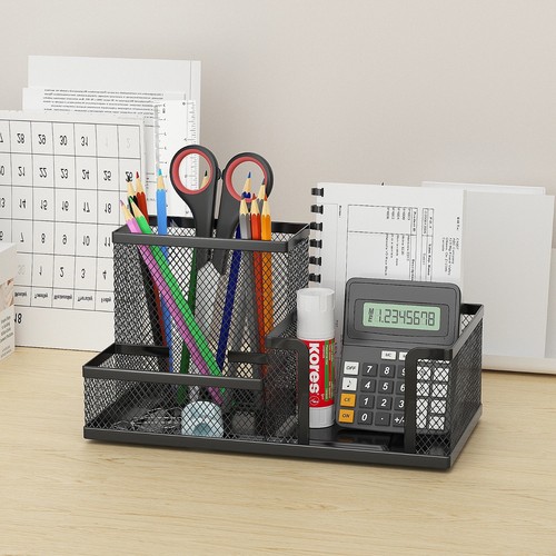 Metal Black Mesh Office Desk top Table Organiser Stationary Card Tidy Holder Pen