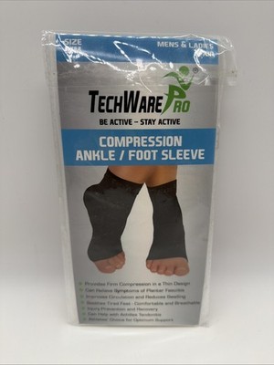 TechWare Pro Compression Ankle/Foot Sleeve Socks- Size S/M Unisex 1 Pair Black