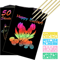 Kratzbilder Kinder, 50 BläTter Regenbogen Kratzpapier,5 Holzstifte,4 Malschablon
