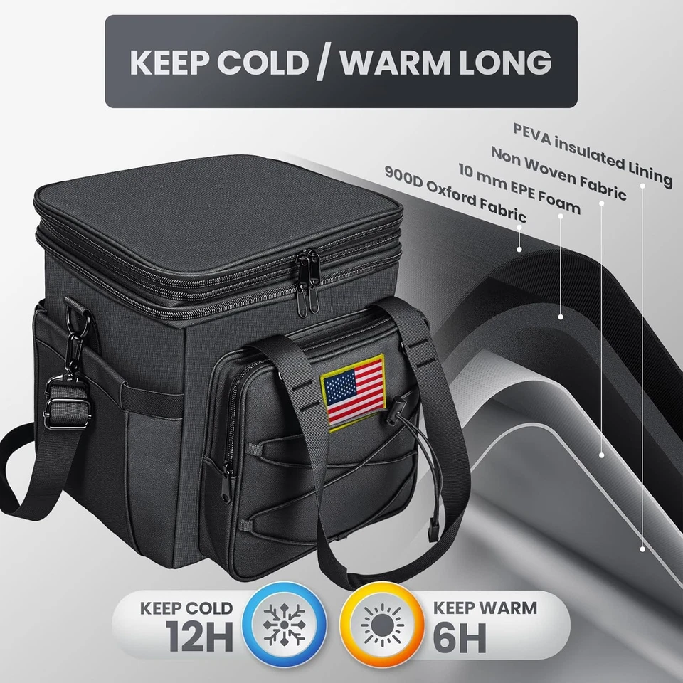 Fiambrera táctica para hombres 20L Bolsa nevera aislante doble expandible con Molle Foto 2 de 4