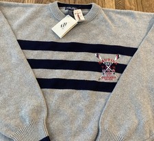 Men  s Nautica Team USA Crewneck Sweater 100 Cotton Gray Stripe Sailing Lrg NWT