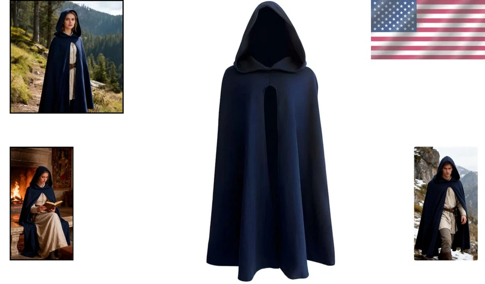 Manto com capuz verde lã imitação - Fantasia de bruxo e renascentista essencial - Imagem 2 de 4