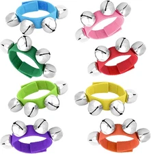 NACHLYNN 8 Pcs Christmas Wrist Bells Bracelet Sleigh Jingle Assorted Colors 