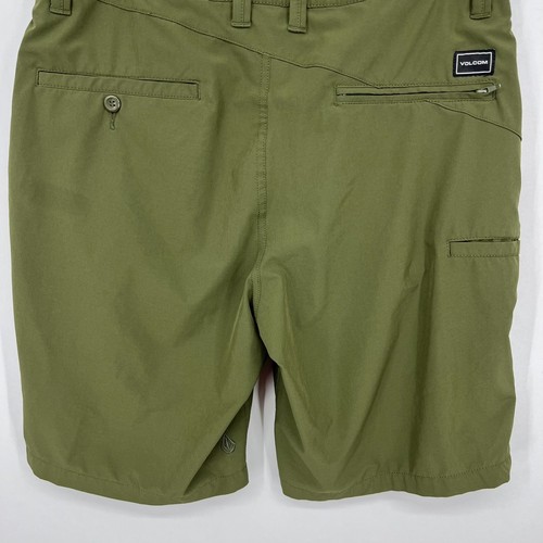 Volcom Chino Shorts Men's Size 32 Olive Green Flat Front Zip Fly Stretch - Picture 7 of 10