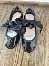 Capezio Black Patent Jr Tyette Tele-Tone Tap Shoes N625C Little Girls Sz 8M NEW