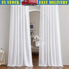 Linen Polyester Sheer Curtain Panels Semi-Transparent Dual Hanging Easy Care New
