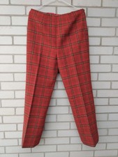 Vintage 60s 70s Red Plaid Wool Pants 30" Waist 40" Hips Glenayr Kitten CANADA