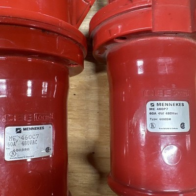 Mennekes  paired 460C7 and 460P7 60A 3-Phase Pin & Sleeve Plug. *Missing Collar 