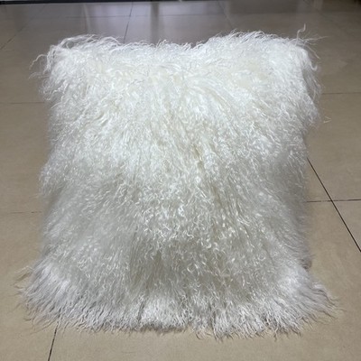 100% Real Mongolian Lamb Fur Cushion Cover/Pillowcase (18x18inch, White)