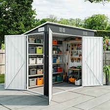 8x4 FT Metal Outdoor Storage Shed Utility Tool Shed with 3 Access Doors for Lawn