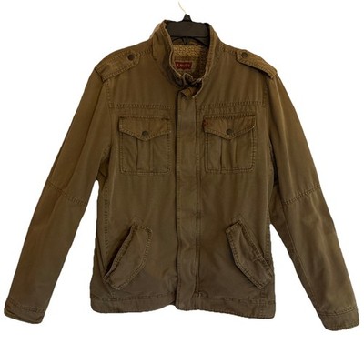 LEVI'S Sherpa Lined Coat Cotton Trucker Military Jacket Tan Rugged Men's Medium