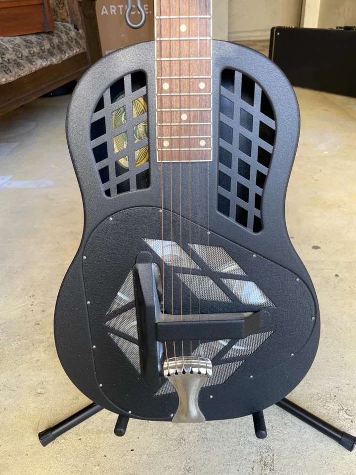 National Reso-Phonic Tricone Polychrome Acoustic Guitar Black + Case - Image 2 of 4