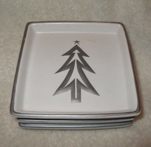 Christmas Soap Dish~Silver Christmas Tree on White Square Dish~4 3/8" Sq.~2012 - Picture 2 of 11