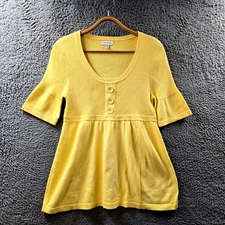 Vintage Sussan Womens Top Size M Yellow Rib Knit Short Sleeve Scoop Neck