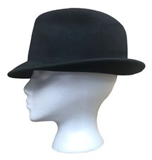Men's Broner Black Trilby Hat Cap 100% Wool Made in USA Size Medium (7 - 7 1/8)